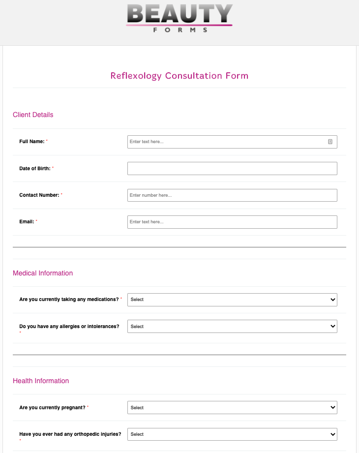 Reflexology Consultation Form