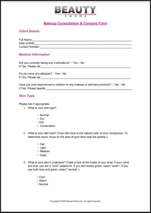 Makeup Consultation PDF Free Printable PDF Download