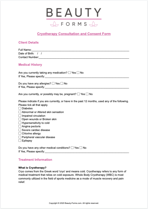 Cryotherapy Consent PDF​