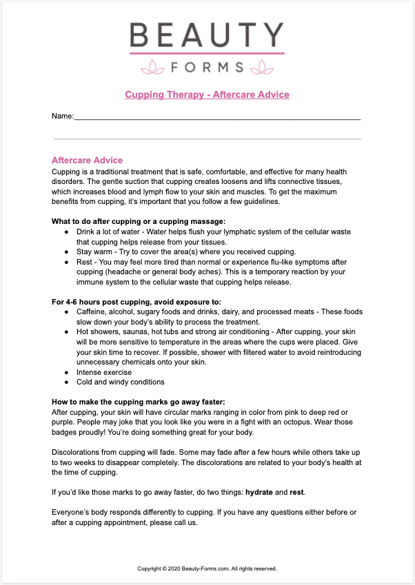 Cupping Therapy Aftercare Advice PDF​