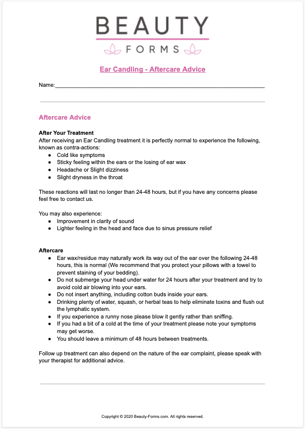 Ear Candling Aftercare Advice PDF​