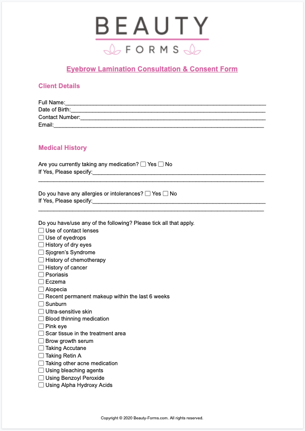 Eyebrow Lamination Consent PDF​