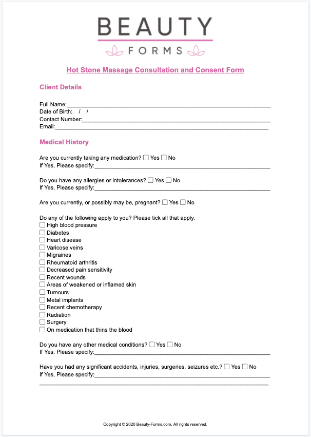 Hot Stone Massage Consent PDF​